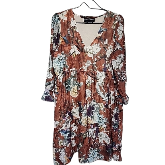 Hemant & Nandita Dress Size 8 Zeri Floral Boho Peasant Rust Orange Bird - Picture 2 of 6